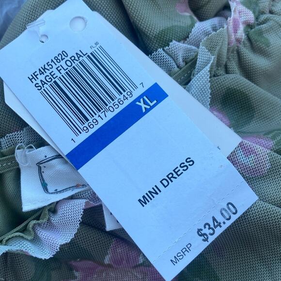 Hippie Rose' Sage floral Ruched Mesh Mini Dress - Picture 5 of 10